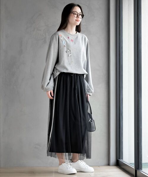 rps（アールピーエス）の「気球キャット刺繍ミニ裏毛プルオーバー（スウェット・レディース・杢グレー/アイボリー/ネイビー・フリー）」の11枚目の写真