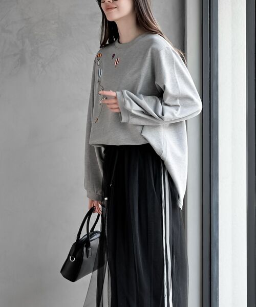 rps（アールピーエス）の「気球キャット刺繍ミニ裏毛プルオーバー（スウェット・レディース・杢グレー/アイボリー/ネイビー・フリー）」の12枚目の写真