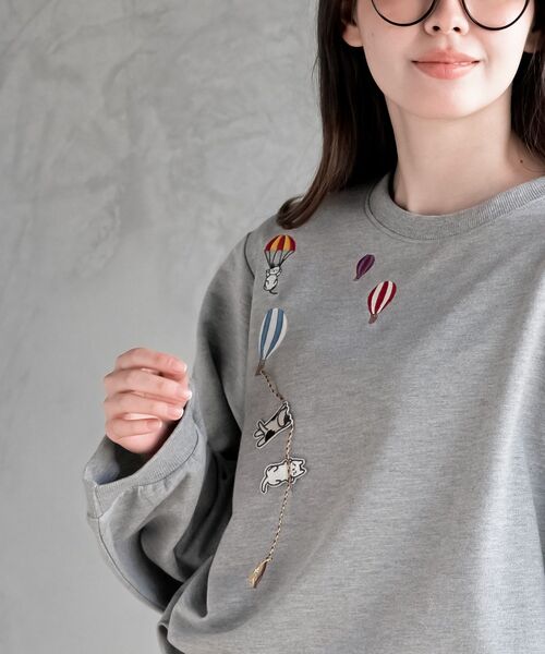 rps（アールピーエス）の「気球キャット刺繍ミニ裏毛プルオーバー（スウェット・レディース・杢グレー/アイボリー/ネイビー・フリー）」の15枚目の写真