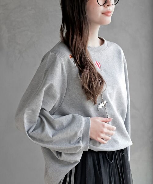 rps（アールピーエス）の「気球キャット刺繍ミニ裏毛プルオーバー（スウェット・レディース・杢グレー/アイボリー/ネイビー・フリー）」の18枚目の写真