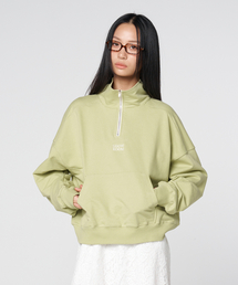 Contrast Zip Half-Neck Oversized Sweatshirt Tender green
