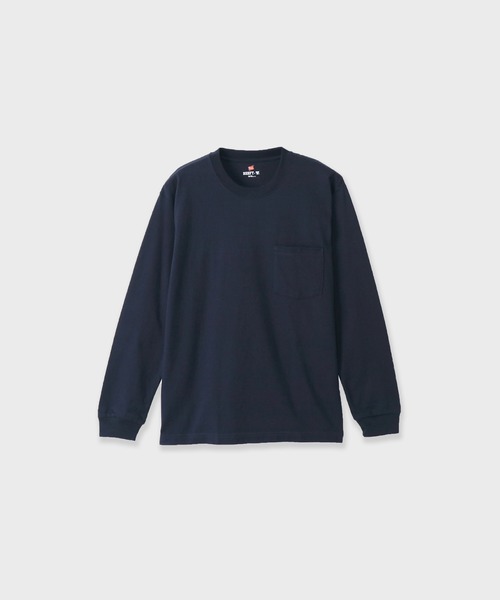 HANES(ヘインズ)の「Hanes 1P L/S POCKET TEE BEEFY-T / H5196 秋服 冬服(Tシャツ/カットソー・メンズ・ブラック/ネイビー・M/L/XL)」の2枚目の写真