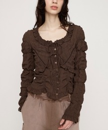 SLY(�X���C)��RIBBON FRILL BL ���{���t�����u���E�X �t��(�V���c/�u���E�X)