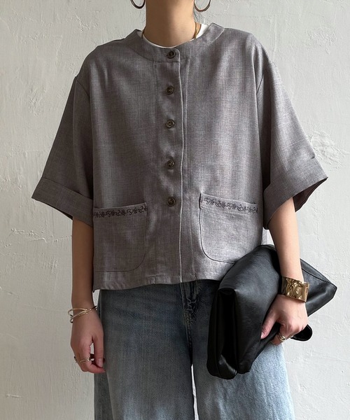 LBC(エルビーシー)の「エクリュハーフスリーブジャケット(テーラードジャケット・レディース・ベージュ/グレー・M/L)」の9枚目の写真