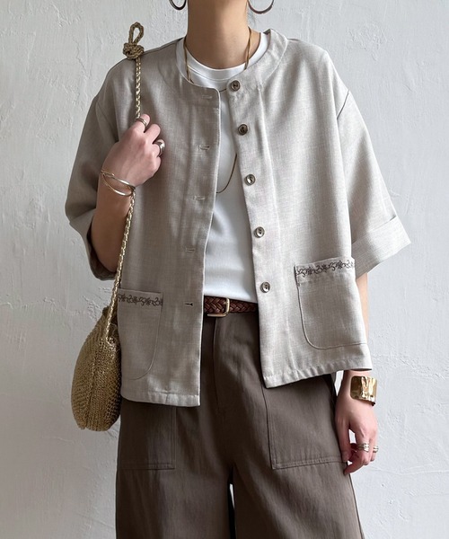 LBC(エルビーシー)の「エクリュハーフスリーブジャケット(テーラードジャケット・レディース・ベージュ/グレー・M/L)」の6枚目の写真