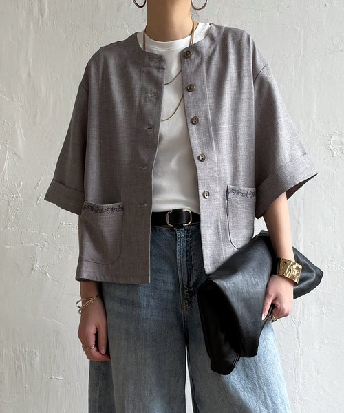 LBC(エルビーシー)の「エクリュハーフスリーブジャケット(テーラードジャケット・レディース・ベージュ/グレー・M/L)」の5枚目の写真