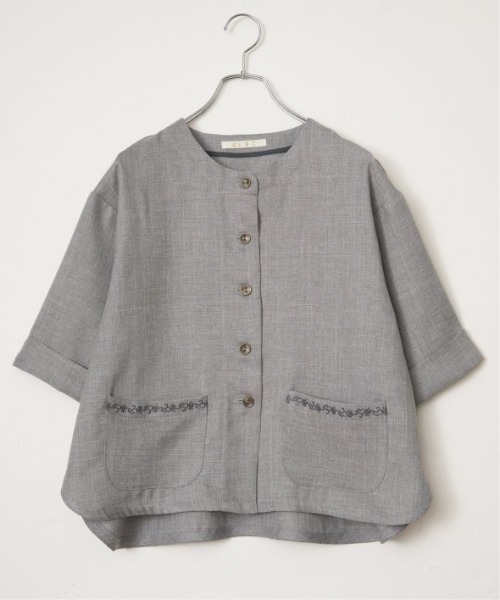 LBC(エルビーシー)の「エクリュハーフスリーブジャケット(テーラードジャケット・レディース・ベージュ/グレー・M/L)」の3枚目の写真