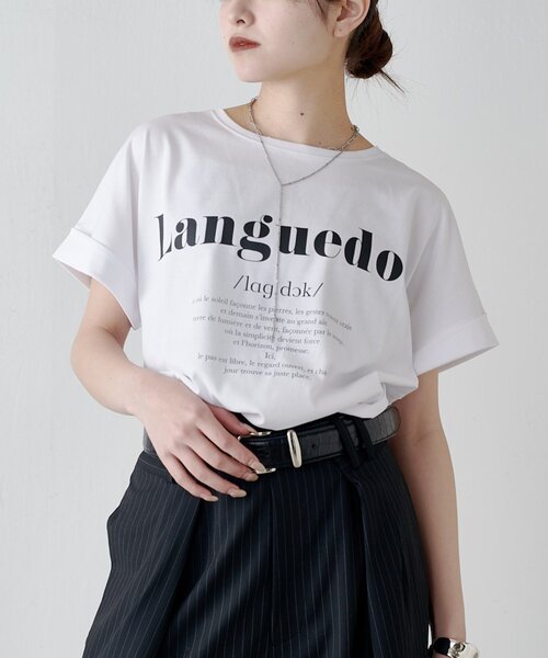 Lui's(ルイス)の「UVカット / 接触冷感ロゴT(Tシャツ/カットソー・レディース・オフホワイト/ブラック/イエロー・FREE)」の4枚目の写真