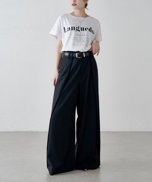 Lui's(ルイス)の「UVカット / 接触冷感ロゴT(Tシャツ/カットソー・レディース・オフホワイト/ブラック/イエロー・FREE)」の7枚目の写真