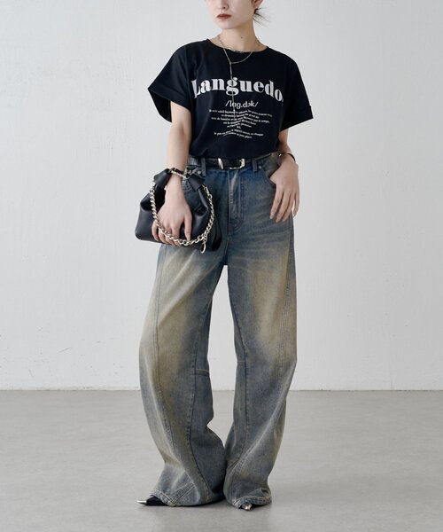 Lui's(ルイス)の「UVカット / 接触冷感ロゴT(Tシャツ/カットソー・レディース・オフホワイト/ブラック/イエロー・FREE)」の16枚目の写真