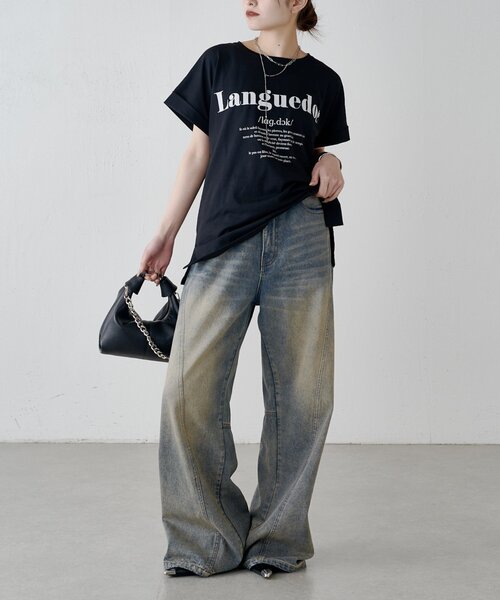 Lui's(ルイス)の「UVカット / 接触冷感ロゴT(Tシャツ/カットソー・レディース・オフホワイト/ブラック/イエロー・FREE)」の18枚目の写真