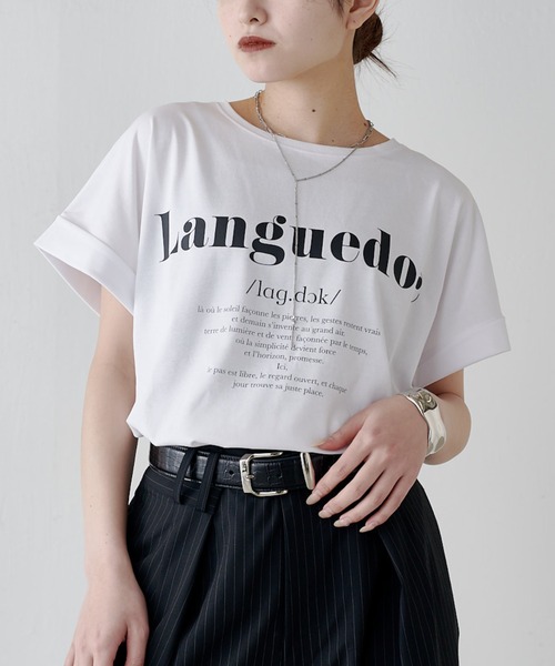 Lui's(ルイス)の「UVカット / 接触冷感ロゴT(Tシャツ/カットソー・レディース・オフホワイト/ブラック/イエロー・FREE)」の2枚目の写真