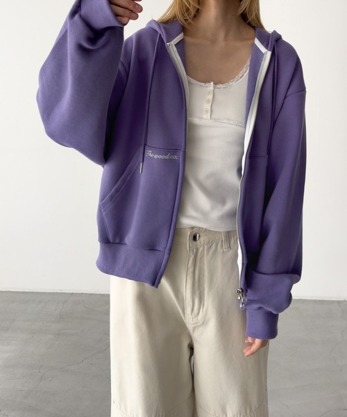 CANAL JEAN(キャナルジーン)の「Lakey Park ZIPUP裏毛パーカー(パーカー・レディース・グレー/パープル・ONE SIZE)」の2枚目の写真