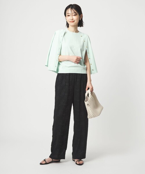 green label relaxing（グリーンレーベルリラクシング）の「フレンチスリーブ ニット ウォッシャブル 接触冷感 UVカット（ニット/セーター・レディース・ライム/ダークブラウン/ホワイト/ブラック・FREE）」の20枚目の写真