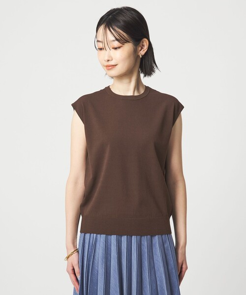 green label relaxing（グリーンレーベルリラクシング）の「フレンチスリーブ ニット ウォッシャブル 接触冷感 UVカット（ニット/セーター・レディース・ライム/ダークブラウン/ホワイト/ブラック・FREE）」の18枚目の写真