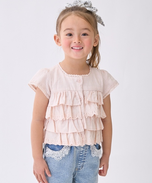 petit main（プティマイン）の「レースフリルトップス（シャツ/ブラウス・キッズ・ネイビー/ライトピンク・130cm/90cm/100cm/110cm/120cm/80ｃｍ）」の2枚目の写真