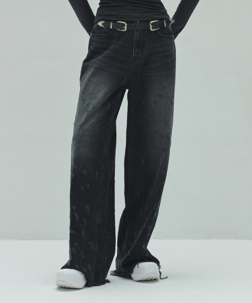DIAGONAL(ダイアゴナル)の「DAMAGE DENIM PANTS (black)(デニムパンツ・レディース・その他・MEDIUM)」の1枚目の写真