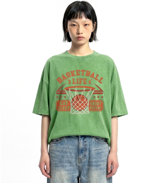 REBRENNER(リブレンナー)の「DTF バスケットボールピグメント半袖Tシャツ グリーン(Tシャツ/カットソー・レディース・その他・MEDIUM/LARGE/X-LARGE/2XL)」の1枚目の写真