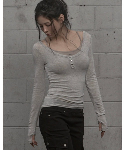 KHAKIPOINT(カーキポイント)の「Steel Button Top (light gray)(Tシャツ/カットソー・レディース・その他・FREE)」の1枚目の写真