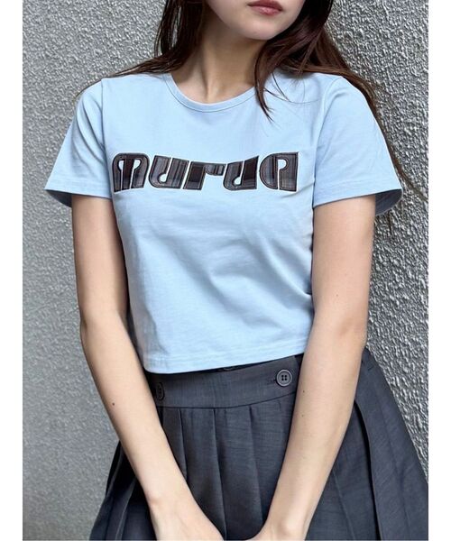 MURUA（ムルーア）の「パターンロゴパッチTシャツ（Tシャツ/カットソー・レディース・ブラック/ブルー/ピンク/ホワイト・FREE）」の3枚目の写真