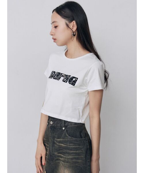MURUA(ムルーア)の「パターンロゴパッチTシャツ 夏服(Tシャツ/カットソー・レディース・ブラック/ブルー/ピンク/ホワイト・FREE)」の11枚目の写真