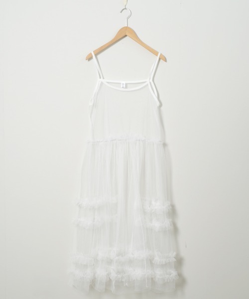 shopnikoniko(ショップニコニコ)の「ワンピース 夏 ロング丈 ダブルフリル チュール レイヤード キャミワンピース(ワンピース・レディース・ホワイト・フリー)」の8枚目の写真