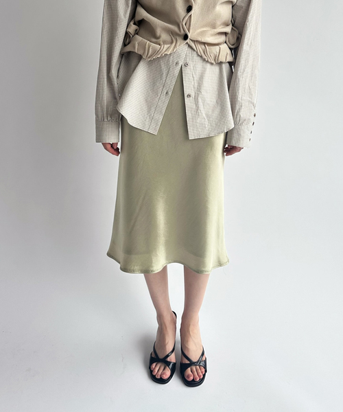 EDIT. FOR LULU（エディットフォールル）の「ウォッシャブルサテンミディスカート（スカート・レディース・ホワイト/グリーン・34/36）」の2枚目の写真