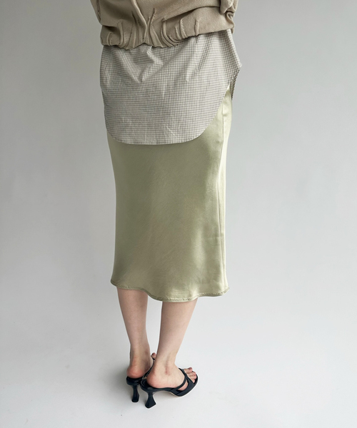 EDIT. FOR LULU（エディットフォールル）の「ウォッシャブルサテンミディスカート（スカート・レディース・ホワイト/グリーン・34/36）」の3枚目の写真
