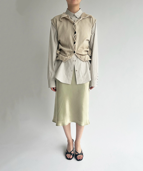 EDIT. FOR LULU（エディットフォールル）の「ウォッシャブルサテンミディスカート（スカート・レディース・ホワイト/グリーン・34/36）」の4枚目の写真