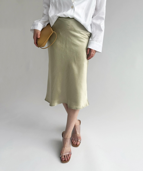 EDIT. FOR LULU（エディットフォールル）の「ウォッシャブルサテンミディスカート（スカート・レディース・ホワイト/グリーン・34/36）」の6枚目の写真