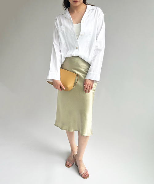 EDIT. FOR LULU（エディットフォールル）の「ウォッシャブルサテンミディスカート（スカート・レディース・ホワイト/グリーン・34/36）」の7枚目の写真