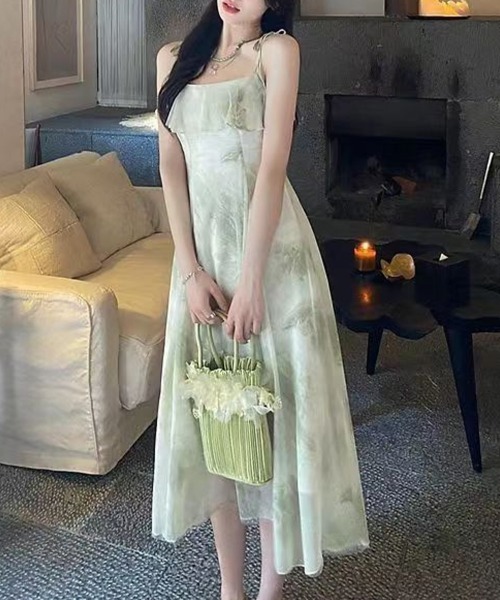 SallyLunn(サリーラン)の「シアーニュアンス柄キャミフレアワンピース(ワンピース・レディース・グリーン・MEDIUM/LARGE)」の1枚目の写真
