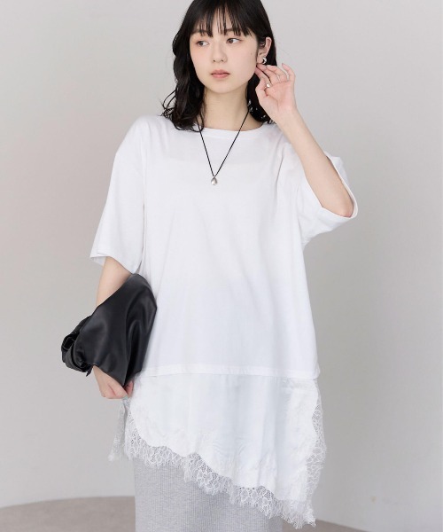 pocket(ポケット)の「レースドッキングTシャツ(Tシャツ/カットソー・レディース・ブラウン/ブラック/オフホワイト・FREE)」の1枚目の写真