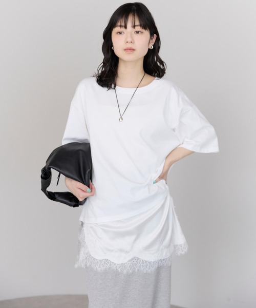 pocket(ポケット)の「レースドッキングTシャツ(Tシャツ/カットソー・レディース・ブラウン/ブラック/オフホワイト・FREE)」の5枚目の写真