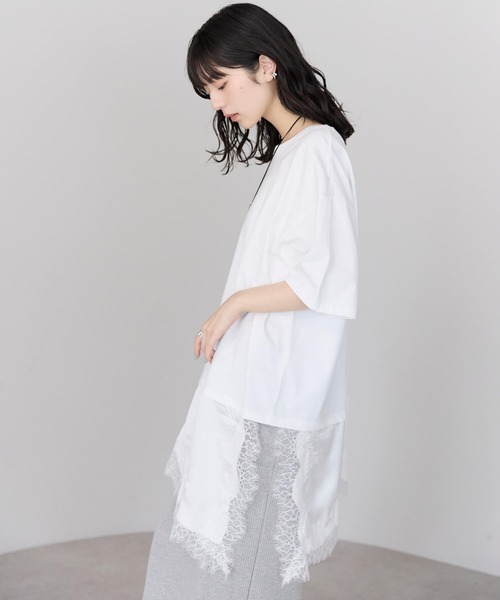 pocket(ポケット)の「レースドッキングTシャツ(Tシャツ/カットソー・レディース・ブラウン/ブラック/オフホワイト・FREE)」の6枚目の写真