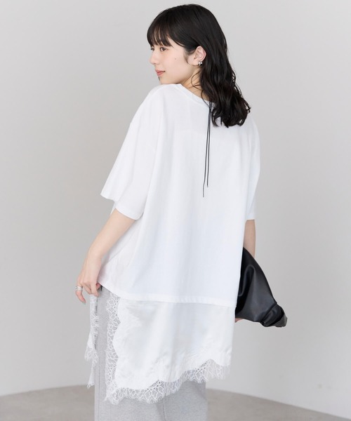 pocket(ポケット)の「レースドッキングTシャツ(Tシャツ/カットソー・レディース・ブラウン/ブラック/オフホワイト・FREE)」の7枚目の写真
