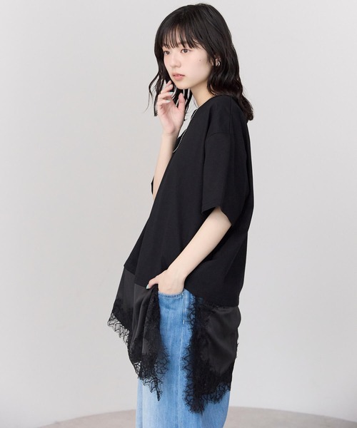 pocket(ポケット)の「レースドッキングTシャツ(Tシャツ/カットソー・レディース・ブラウン/ブラック/オフホワイト・FREE)」の19枚目の写真