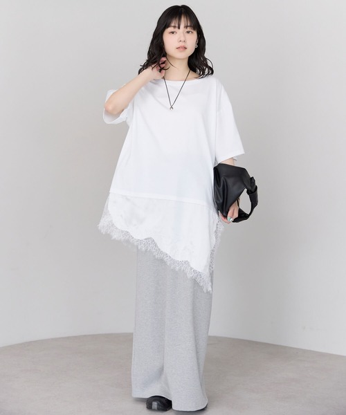 pocket(ポケット)の「レースドッキングTシャツ(Tシャツ/カットソー・レディース・ブラウン/ブラック/オフホワイト・FREE)」の8枚目の写真