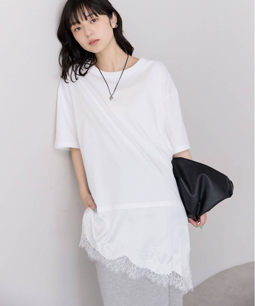 pocket(ポケット)の「レースドッキングTシャツ(Tシャツ/カットソー・レディース・ブラウン/ブラック/オフホワイト・FREE)」の4枚目の写真
