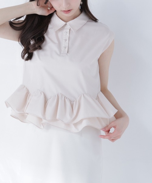 NATURAL BEAUTY BASIC（ナチュラルビューティーベーシック）の「ヘムフリルシャツブラウス（シャツ/ブラウス・レディース・ネイビー/ブルー系その他/ベージュ・ﾌﾘ-）」の2枚目の写真