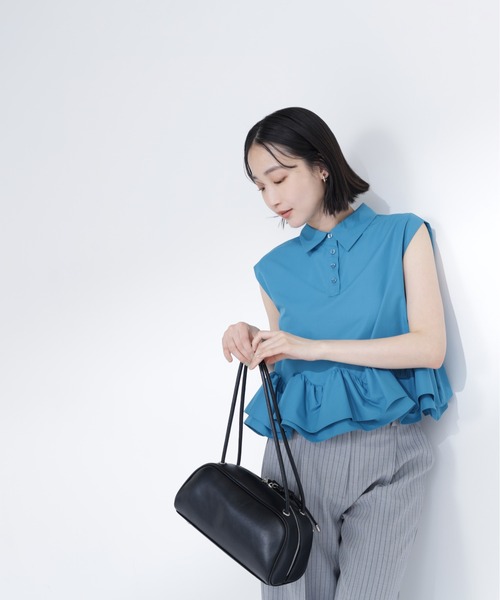 NATURAL BEAUTY BASIC（ナチュラルビューティーベーシック）の「ヘムフリルシャツブラウス（シャツ/ブラウス・レディース・ネイビー/ブルー系その他/ベージュ・ﾌﾘ-）」の6枚目の写真