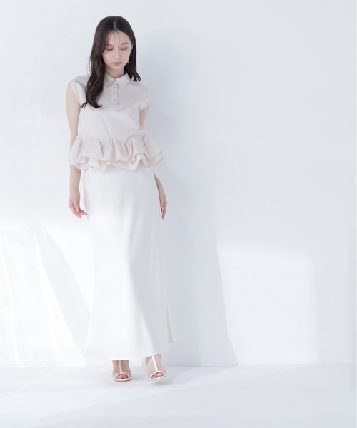 NATURAL BEAUTY BASIC（ナチュラルビューティーベーシック）の「ヘムフリルシャツブラウス（シャツ/ブラウス・レディース・ネイビー/ブルー系その他/ベージュ・ﾌﾘ-）」の12枚目の写真