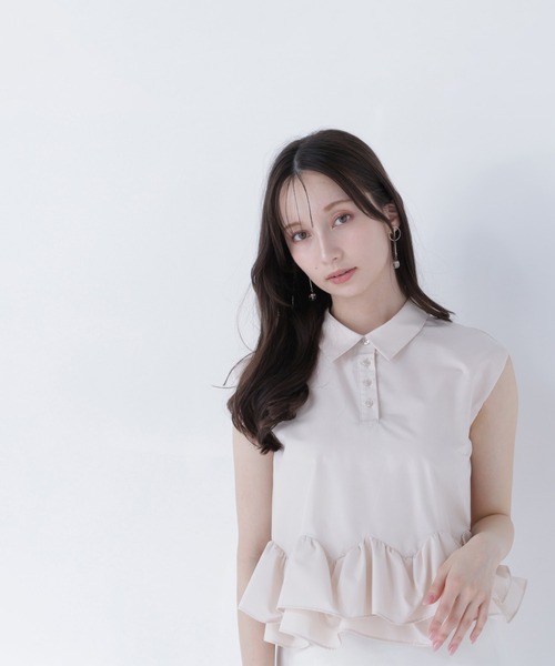 NATURAL BEAUTY BASIC（ナチュラルビューティーベーシック）の「ヘムフリルシャツブラウス（シャツ/ブラウス・レディース・ネイビー/ブルー系その他/ベージュ・ﾌﾘ-）」の13枚目の写真