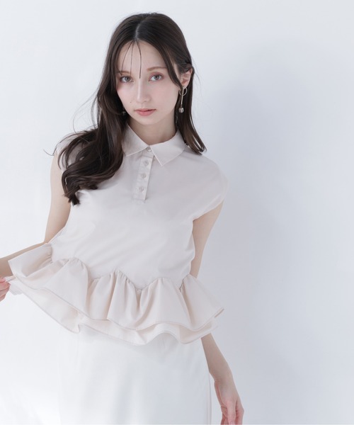 NATURAL BEAUTY BASIC（ナチュラルビューティーベーシック）の「ヘムフリルシャツブラウス（シャツ/ブラウス・レディース・ネイビー/ブルー系その他/ベージュ・ﾌﾘ-）」の15枚目の写真