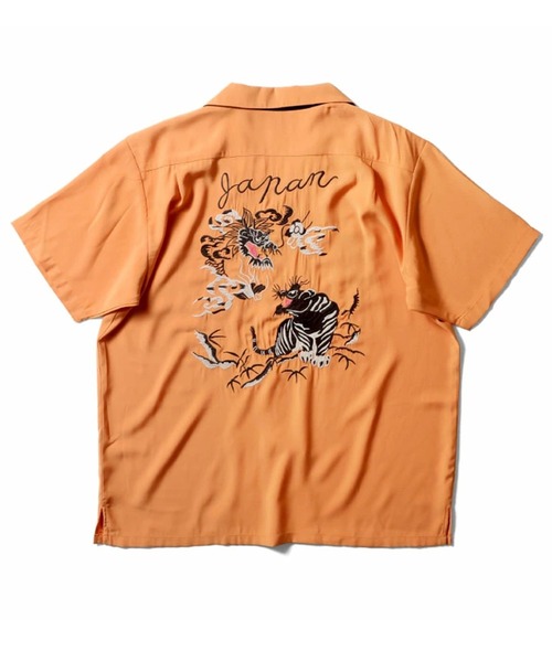 HOUSTON(ヒューストン)の「HOUSTON ヒューストン TIGER&DRAGON / FUJIN&RAIJIN / EMB SOUVENIR S/S SHIRT 虎龍 風神雷神 和柄 刺繍 オープンカラーシャツ / スーベニアシャツ / スカシャツ / 開襟シャツ(シャツ/ブラウス・メンズ・オレンジ系その他/ブラック系その他/オレンジ/ブルー系その他/オリーブ/ブラック・M/XL/L)」の5枚目の写真