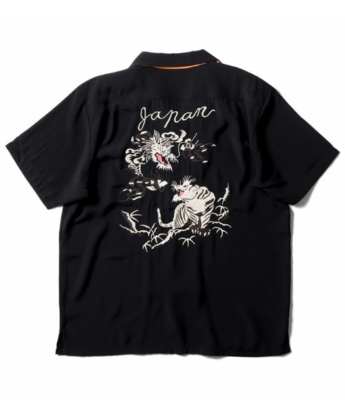 HOUSTON(ヒューストン)の「HOUSTON ヒューストン TIGER&DRAGON / FUJIN&RAIJIN / EMB SOUVENIR S/S SHIRT 虎龍 風神雷神 和柄 刺繍 オープンカラーシャツ / スーベニアシャツ / スカシャツ / 開襟シャツ(シャツ/ブラウス・メンズ・オレンジ系その他/ブラック系その他/オレンジ/ブルー系その他/オリーブ/ブラック・M/XL/L)」の2枚目の写真