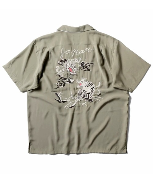 HOUSTON(ヒューストン)の「HOUSTON ヒューストン TIGER&DRAGON / FUJIN&RAIJIN / EMB SOUVENIR S/S SHIRT 虎龍 風神雷神 和柄 刺繍 オープンカラーシャツ / スーベニアシャツ / スカシャツ / 開襟シャツ(シャツ/ブラウス・メンズ・オレンジ系その他/ブラック系その他/オレンジ/ブルー系その他/オリーブ/ブラック・M/XL/L)」の12枚目の写真