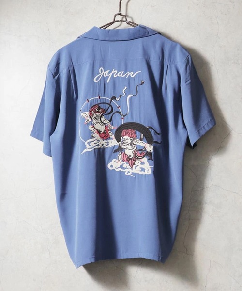 HOUSTON(ヒューストン)の「HOUSTON ヒューストン TIGER&DRAGON / FUJIN&RAIJIN / EMB SOUVENIR S/S SHIRT 虎龍 風神雷神 和柄 刺繍 オープンカラーシャツ / スーベニアシャツ / スカシャツ / 開襟シャツ(シャツ/ブラウス・メンズ・オレンジ系その他/ブラック系その他/オレンジ/ブルー系その他/オリーブ/ブラック・M/XL/L)」の8枚目の写真