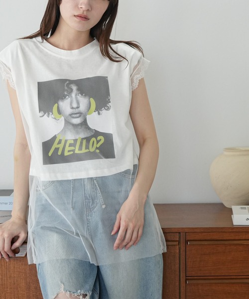 mili an deni（ミリアンデニ）の「チュールレイヤードプリントTシャツ（Tシャツ/カットソー・レディース・オフホワイト/ブラック・M）」の16枚目の写真