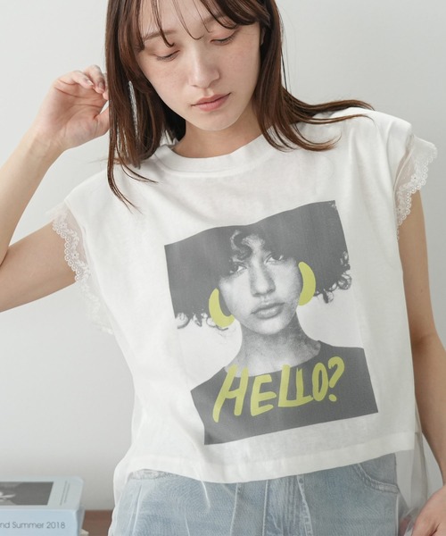 mili an deni（ミリアンデニ）の「チュールレイヤードプリントTシャツ（Tシャツ/カットソー・レディース・オフホワイト/ブラック・M）」の3枚目の写真